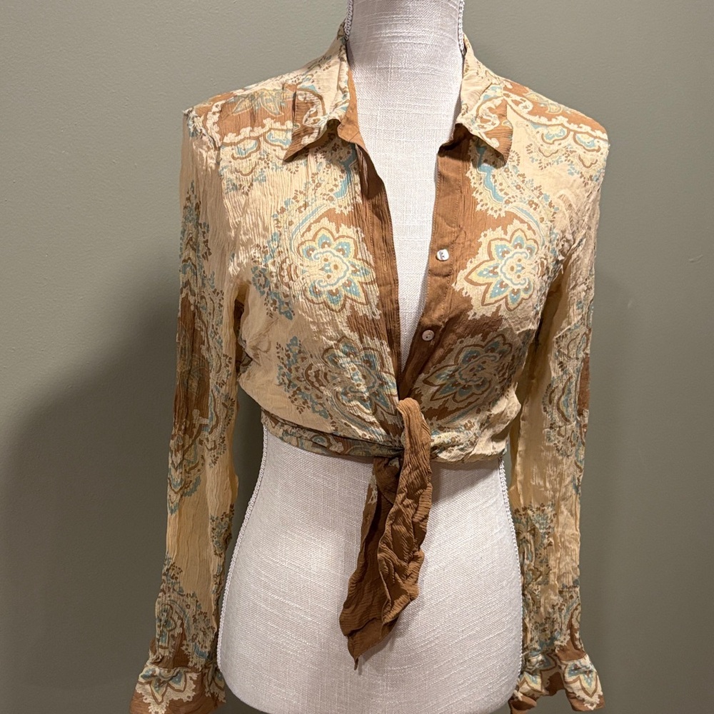 Bohemian Floral Tie-Front Blouse